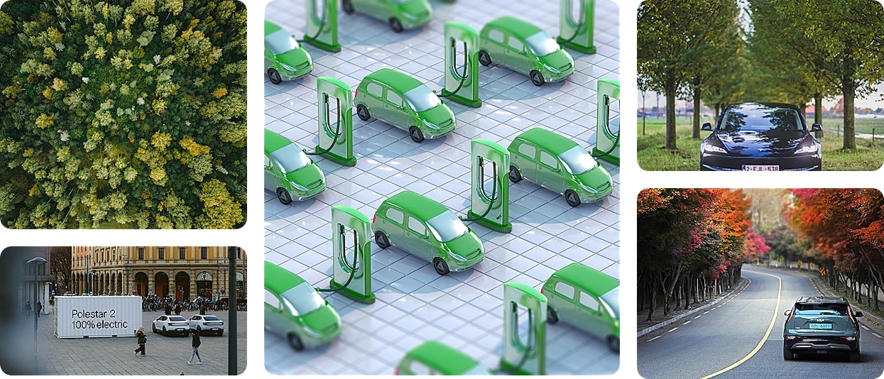 Picture collage of eco-friendly travel and refueling